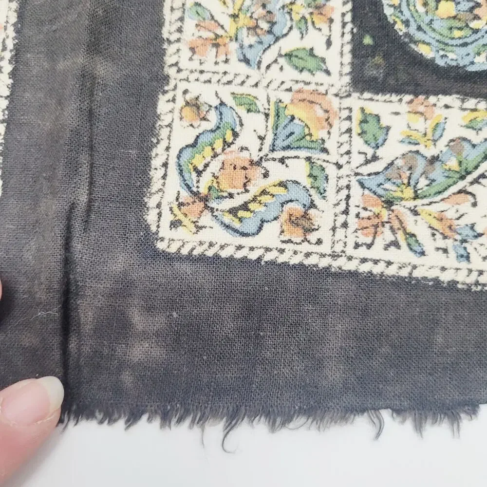 Vintage Turkish Black Mandala Floral Paisley Fabric Panels Turkey Made 2 Piece